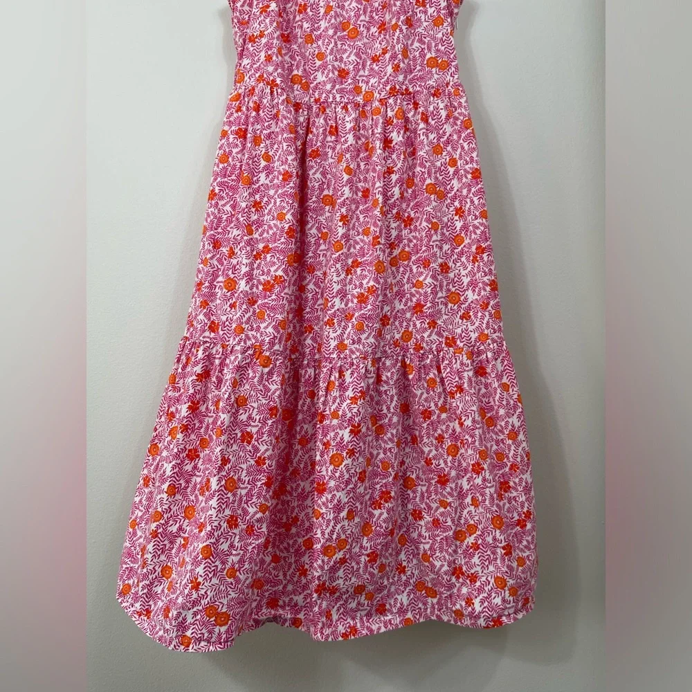 JCrew Floral Print Tiered Ruffle Sleeveless Pink Orange Cotton Dress Sz 0 - Picture 5 of 15